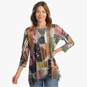 Jess & Jane Abstract Patchwork Women's Tunic Top Large Geometric Colorful